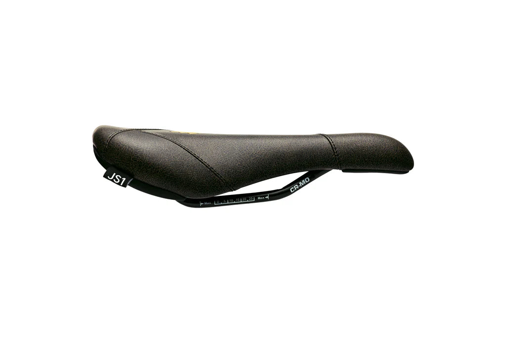 Title JS1 Dirt jump mtb Saddle UK black gold crackle